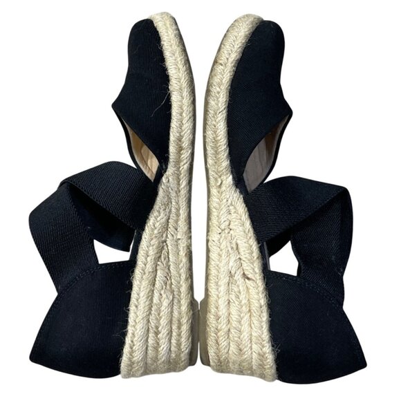 LifeStride Keaton Canvas Slip On Wedge Heels Size 8 Espadrille Black Cross Strap - Picture 6 of 10